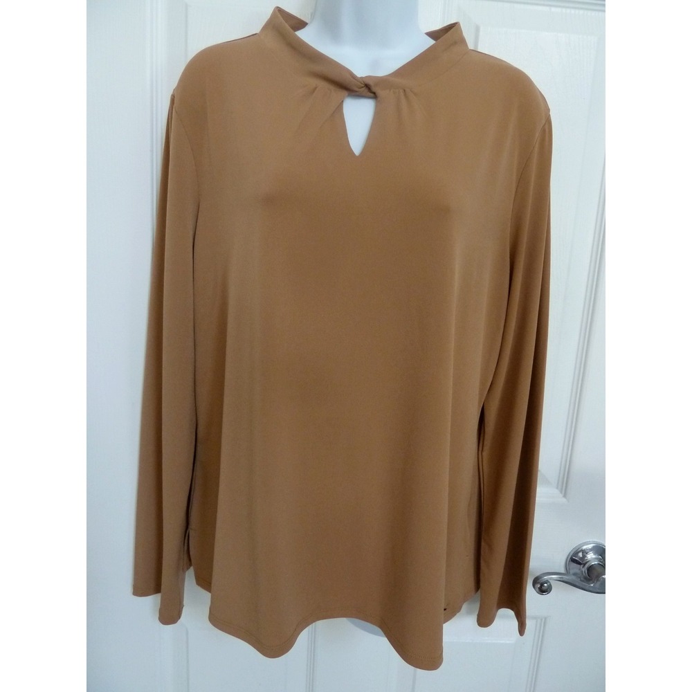 Calvin Klein XL Brown Long Sleeve Keyhole Pullover Blouse Career Office Top
